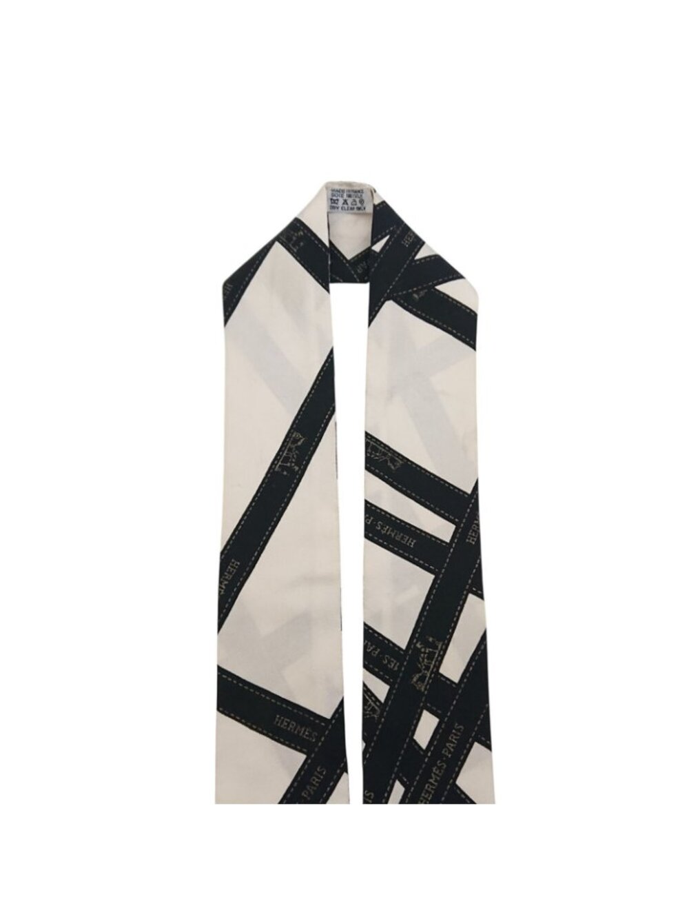 Hermes Twilly Bolduc Ribbon Pattern White Black Scarf - Picture 6 of 12